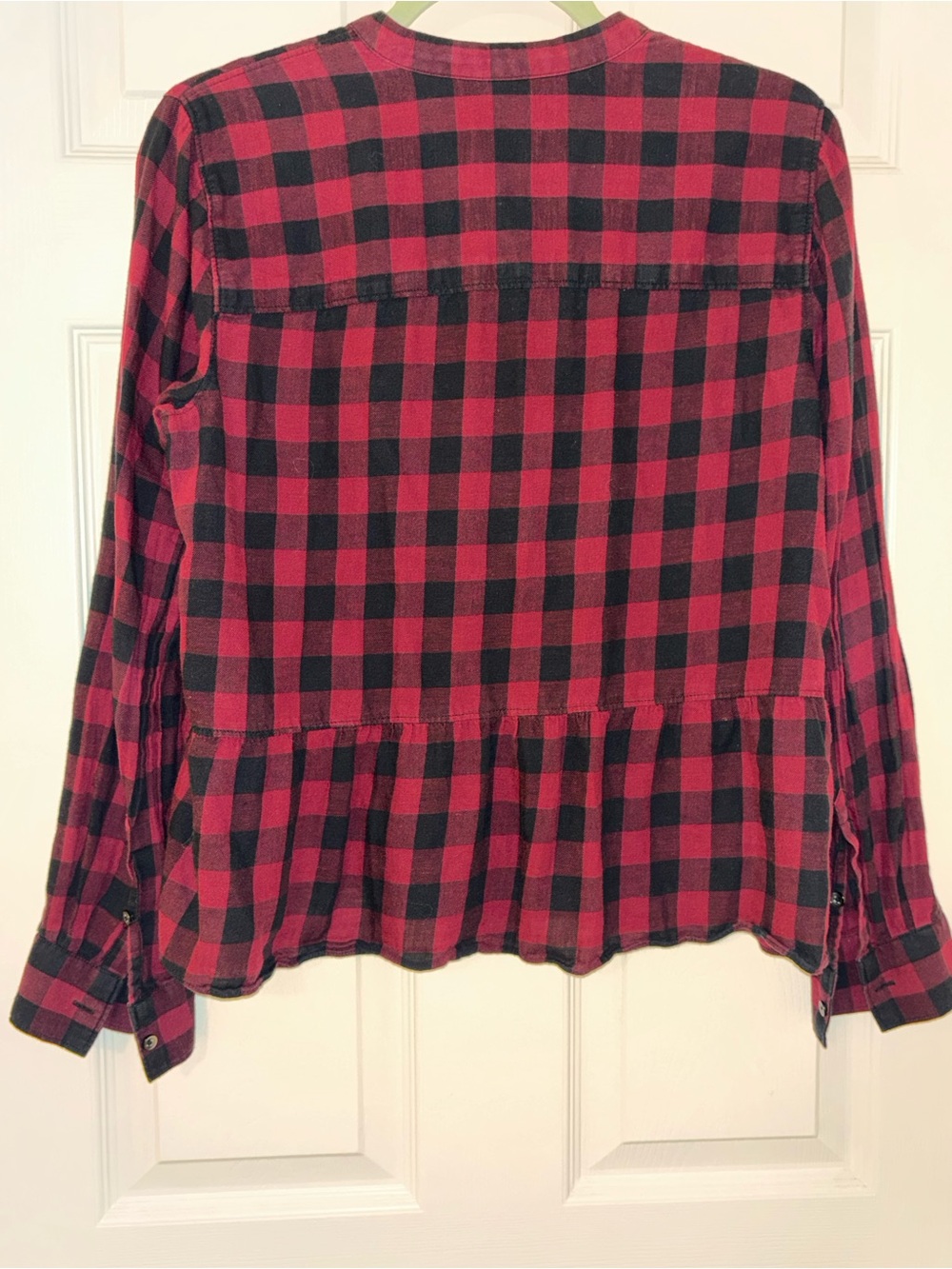 Madewell Red Check Plaid Lakeside Peplum Button Blouse Size Medium Linen Blend - Picture 3 of 4